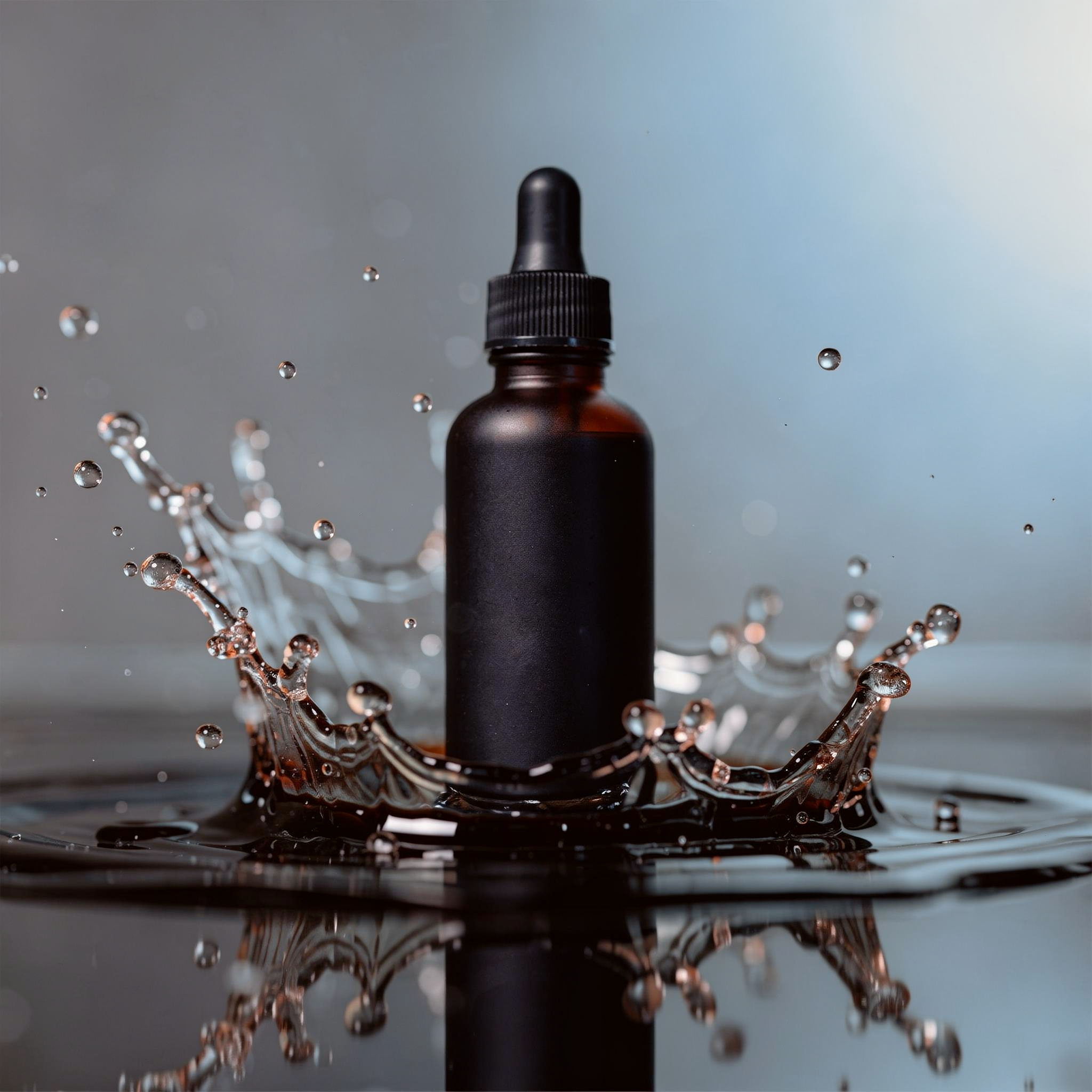 {
  "scene": "A professional high-speed product photograph where the central item from image 2 is integrated into the dynamic environment of image 1. The scene features a dramatic, crown-shaped water 